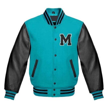 Varsity Jacket Baseball Letterman Jacket Wool Multi and Black Leather & Basketball With M Patch