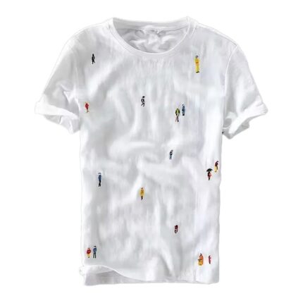 Men’s Linen T-shirt Short Sleeve Round Neck White Stitching Cartoon Designer Brand Casual Aviation