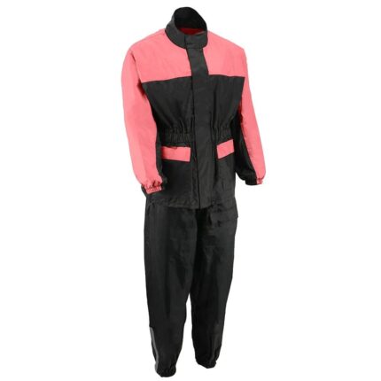 Women’s Pink and Black Water Proof Rain Suit with Cinch Sides