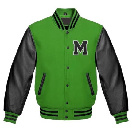 Varsity Jacket Baseball Letterman Jacket Wool Multi and Black Leather & Basketball With M Patch