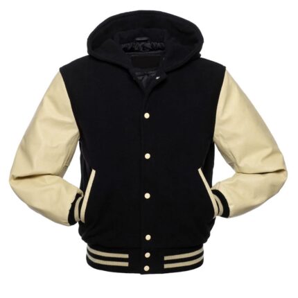 Varsity jacket with a hood combines classic letterman Style
