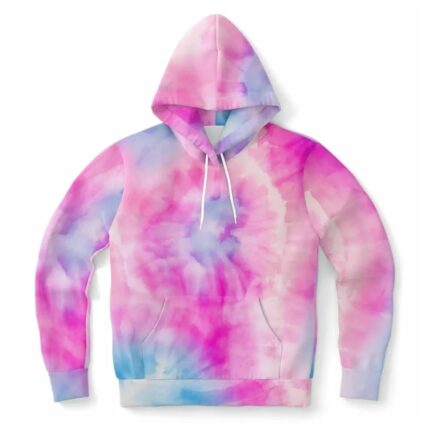 Cotton Candy Tie Dye Hoodie, Pink Blue Pullover Men Women Hooded with Pockets