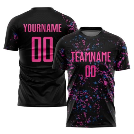 Custom Black Pink-Light Blue Sublimation Soccer Uniform Jersey